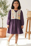 Violet Dress with Embroidered Beige Vest For Girls