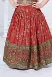 Rust Red Elephant Motif Lehenga Choli with Regal Zari Embroidery