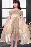 Fawn Sequined High-Low Party Wear Frock for Girls