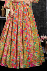 Multicolor Printed Lehenga Choli With Embroidered And Mirror Work For Girls