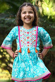 Sky Blue Mirror Work With Embroidery And Floral Printed Sharara Set For Girls