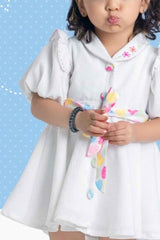 White Casual Frock With Embroidered For Girls