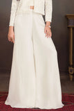 Cream Embroidered Embroidered Palazzo Set With Jacket for Girls