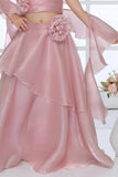 Blush Pink Organza Lehenga Choli And Dupatta For Girls