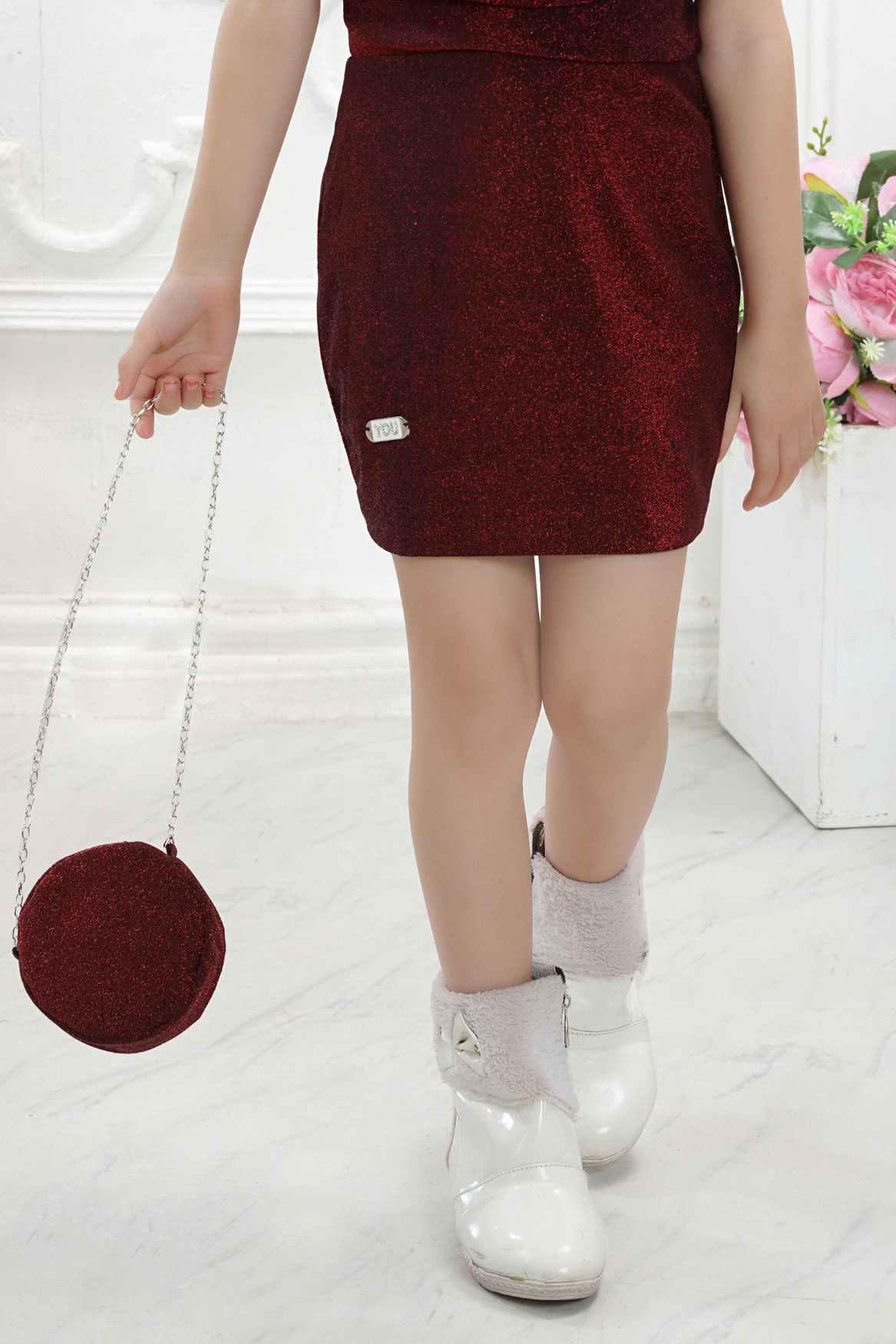 Maroon Sequin Party Wear Dress With Cowl Neck For Girls - Lagorii Kids