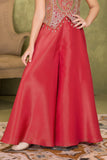 Designer Red Embroidery Palazzo Set For Girls