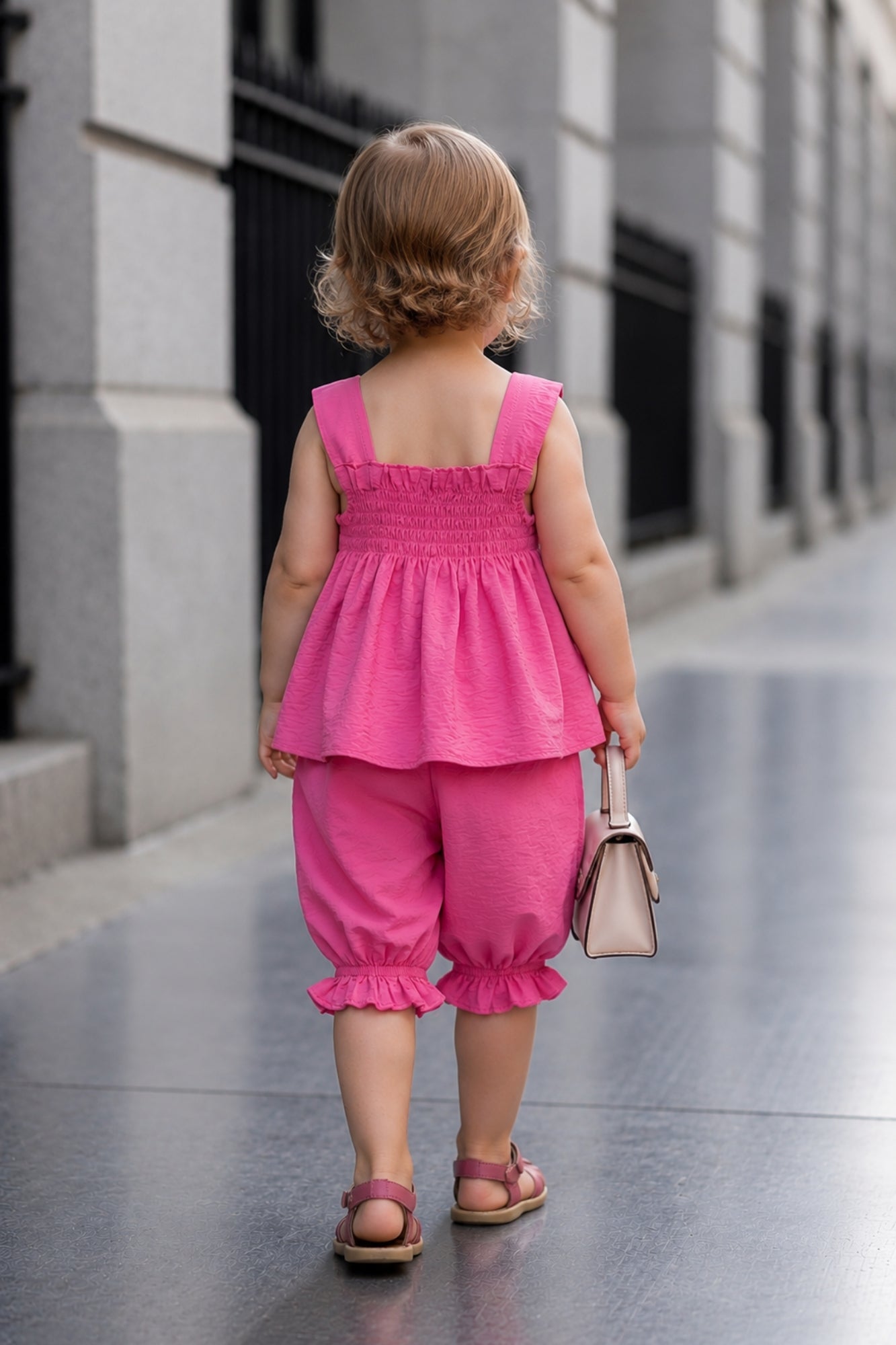 Pink Floral Appliqué Top and Capri Co-Ord Set With Floral Applique