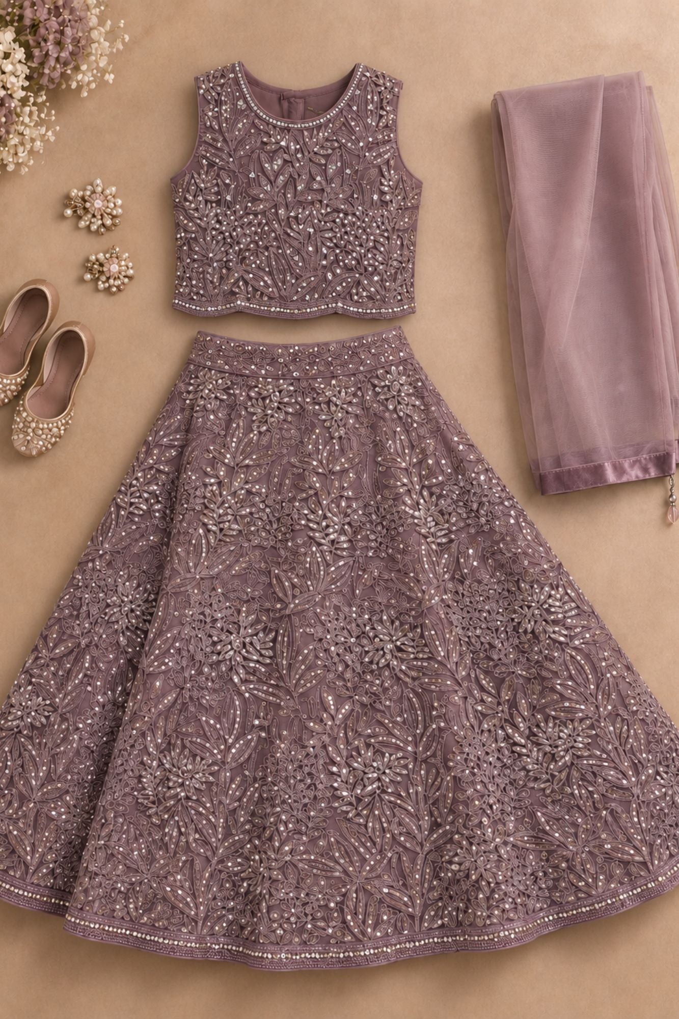Elegant Pink Embellished Lehenga Choli Set for Girls