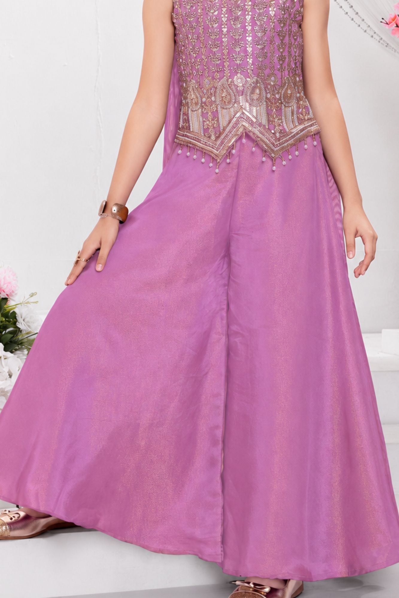 Elegant Lavender Embroidered Palazzo Set with Dupatta