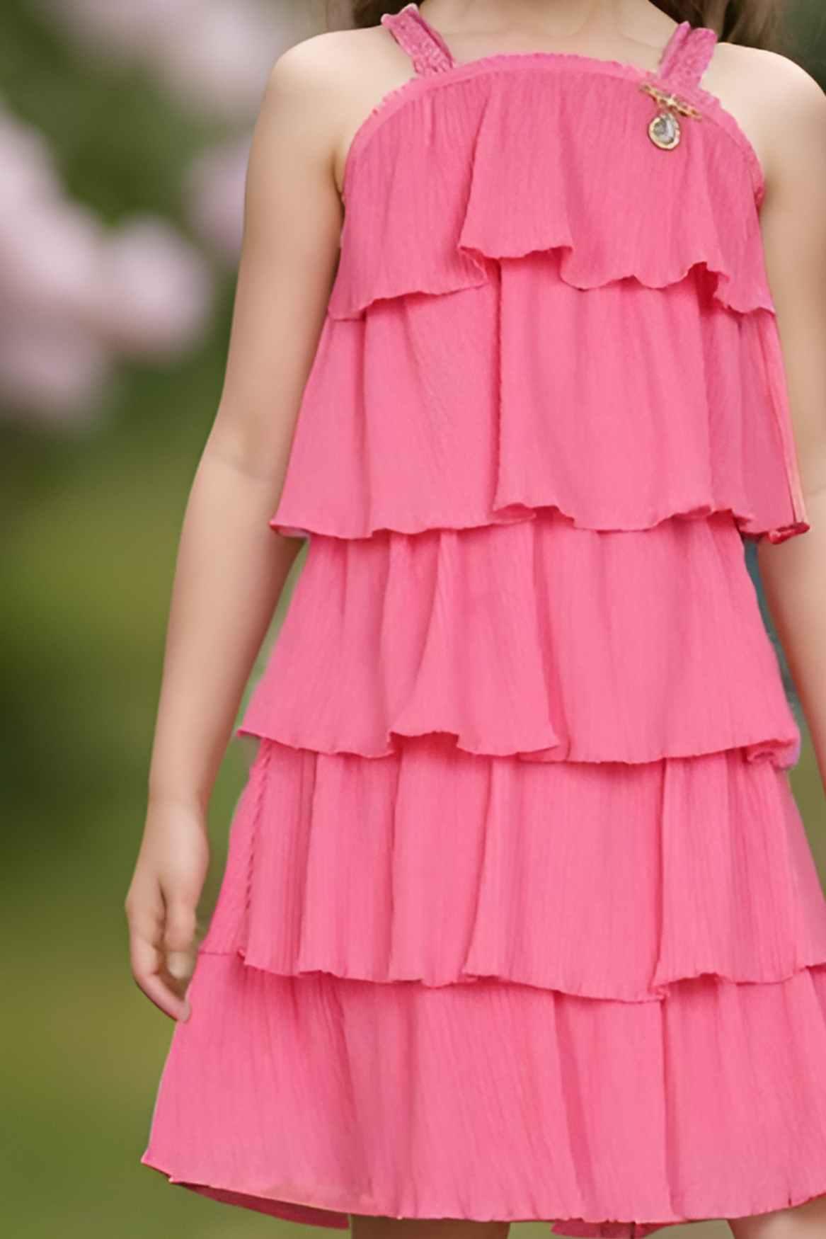 Stylish Pink Frilled Casual Wear Dress For Girls - Lagorii Kids