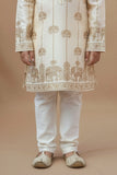Beige Gold Foil Printed Kurta Set For Boys