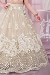 Cream Sequins Work And Embroidered With Pearl Work Lehenga Choli For Girls