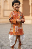 Rust Patchwork Print Festive Kurta Dhoti Set for Boys