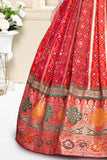 Red Jacquard Woven Traditional Ethnic Gown For Girls