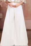 Girls Cream  Sequin Embroidered Cape Top With Flared Palazzo Set