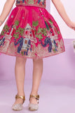 Royal Elephant Motif Pink Embroidered Ethnic Skirt And Top Set For Girls