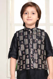 Black Embroidery Kurta Set With Waist Coat Set For Boys