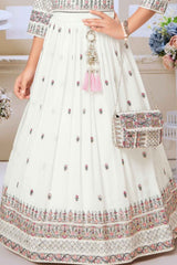 Cream Sequin And Embroidery Work Lehenga Choli For Girls