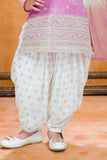 Lavender And White Patiala Set With Embroidered Kurti And Dupatta For Girls