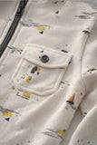 Cream Printed Full-Sleeve Jacket with Front Zip For Boys