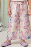 Girls Lilac Floral Printed One-Shoulder Co-Ord Set with Wide-Leg Pants