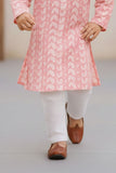 Pink Chikankari Embroidered Kurta with White Pajama Set For Boys