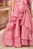 Rose Pink Ruffle Layered Lehenga Choli with Embroidered Ruffled Dupatta For Girls