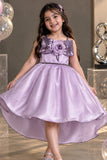 Lavender High-Low Party Wear Frock with Sequin Bow For Girls