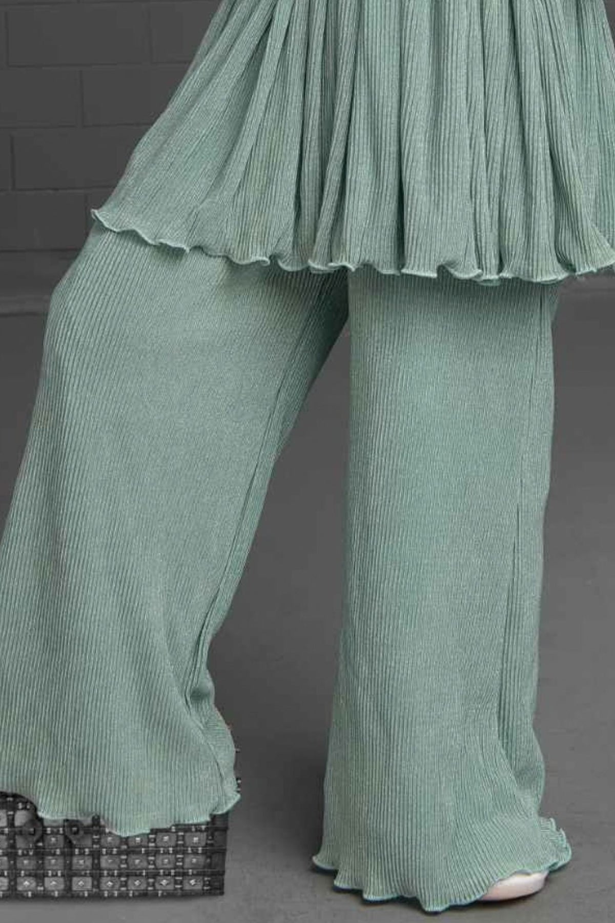Aqua Blue Embellished Palazzo Set For Girls
