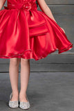 Designer Red Sleeveless And Floral Embellished Frock For Girls