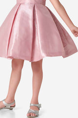 Pink Bow Embellished Party Wear Frock For Girls