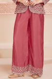 Maroon Embroidered Jacket Palazzo Set For Girls