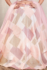 Girls Blush Pink Embroidered Lehenga Choli Set with Net Dupatta