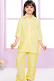 Lemon Yellow Embroidered Casual Co-ord Set for Girls