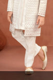 Classic Ethnic Cream Embroidered Indo-Western Sherwani Style Suit For Boys