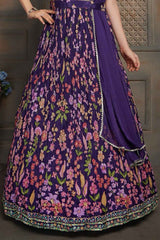 Purple Kashmiri Printed And Sequin Work With Zari Embroidery Gown For Girls