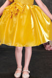 Yellow Party Wear Frock With Sequin Bodice And Statement Ruffle Detail For Girls