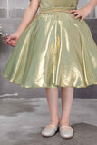 Shimmery Green One-Shoulder Party Wear Frock With Draped Detail For Girls