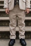 Boys Cream 5-Piece Suit Set With Waistcoat And Bow Tie