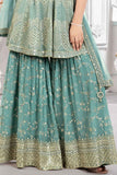 Elegant Sea Green Sequins Work With Zari Embroidered Palazzo Set For Girls