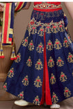 Red And Navy Blue Zari Embroidered Lehenga Choli Set For Girls