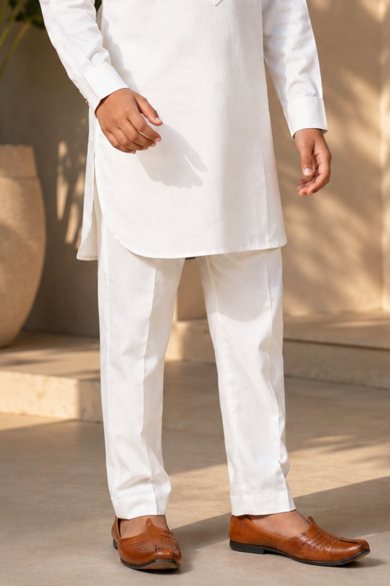 White Pathani Set  With Shirt Collar Design For Boys