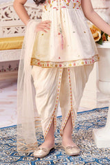 Cream Sleeveless With Sequins Embroidered Dhoti Set For Girls