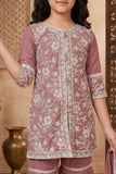 Mauve Thread Embroidered Short Kurti with Sharara and Dupatta For Girls