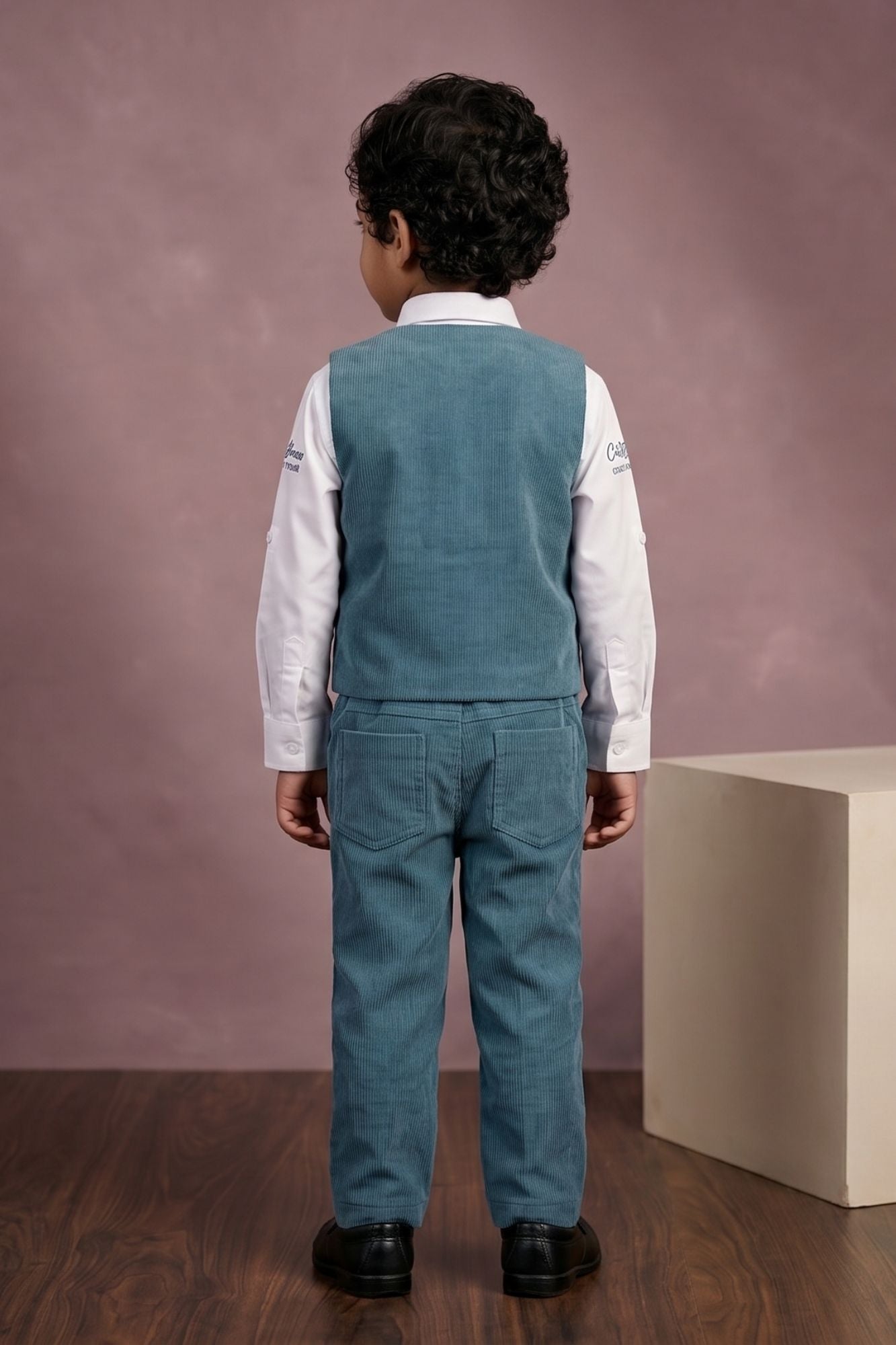 Boys Dusty Blue Waistcoat Suit Set with Bow Tie