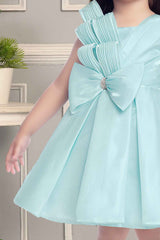 Sky Blue Frock With Bow Embellished For Girls