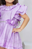 Purple Floral Embellished And Stone Work Party Wear Frock For Girls