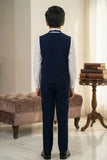 Navy Blue Embroidered 5-Piece Suit Set For Boys