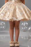 Girls Gold And White Floral  Bow Detail Party Wear Frock
