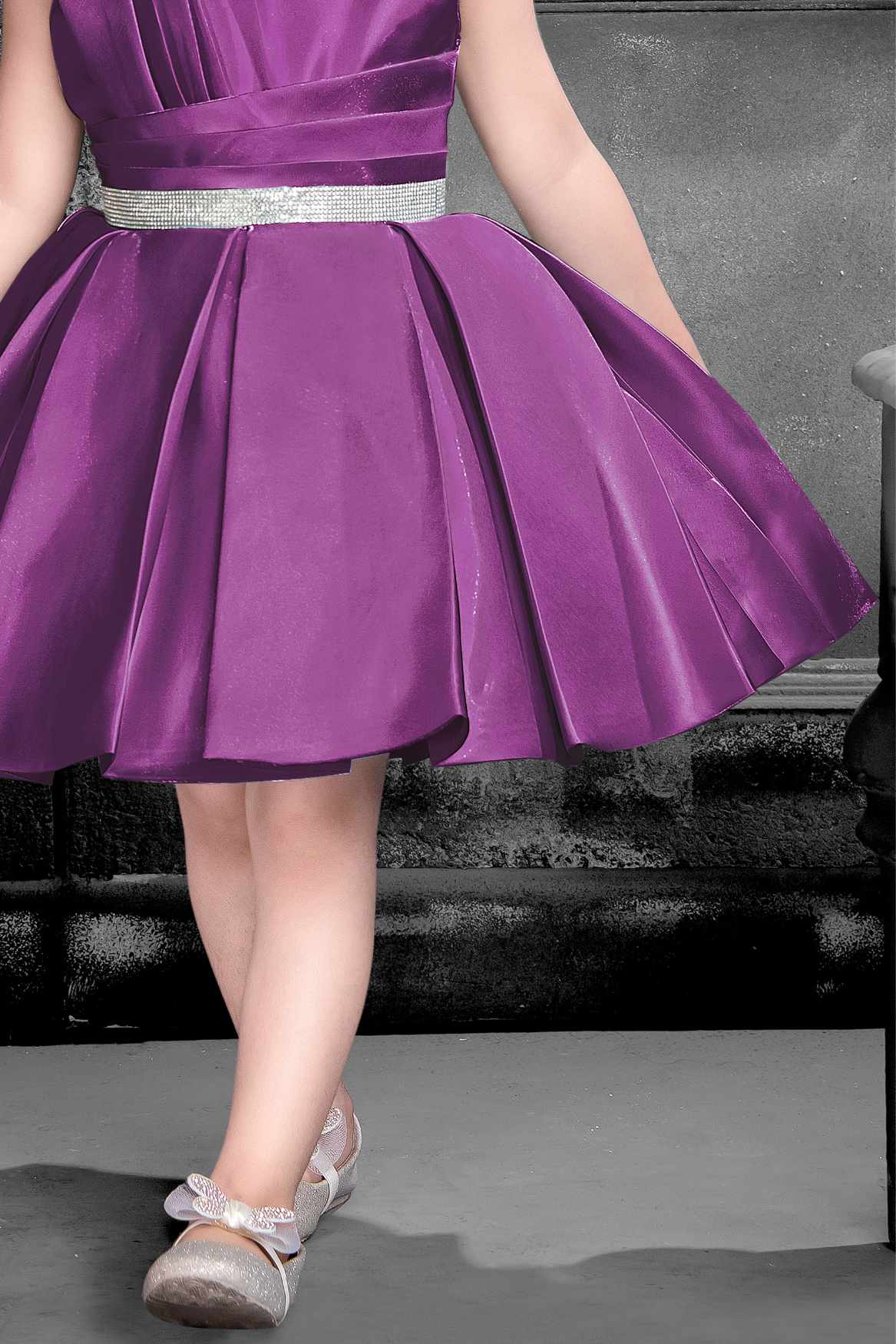 Purple Party Wear Frock with Pleated Skirt For Girls